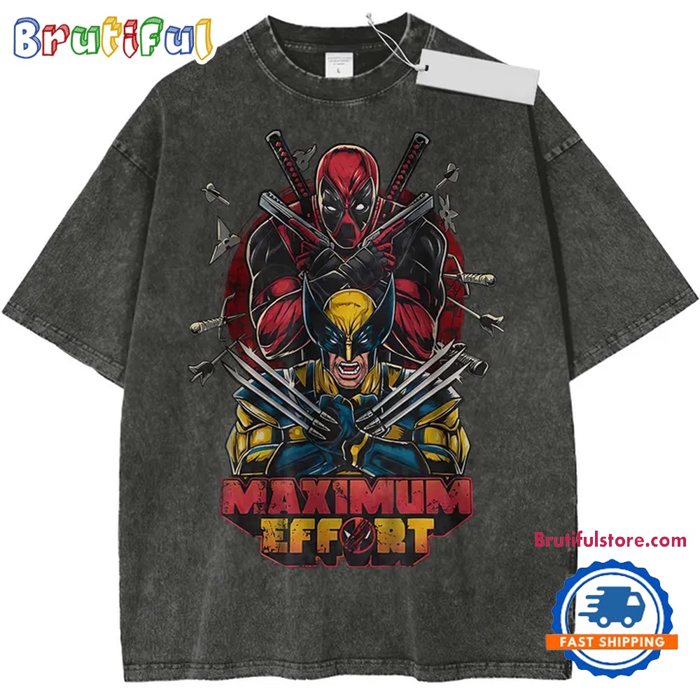 Deadpool And Wolverine Maximum Effort Unisex Mineral Wash T Shirt