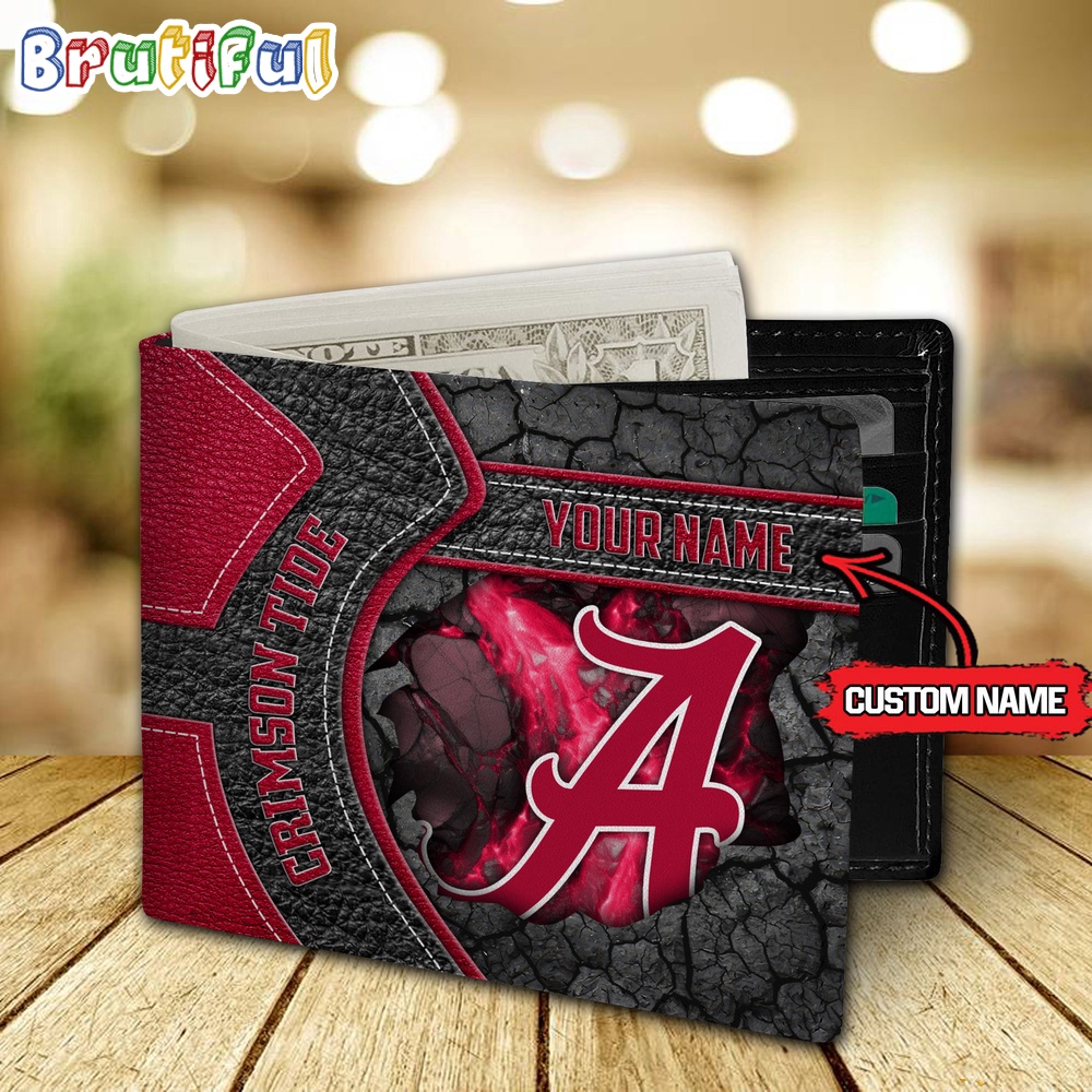 NCAA Alabama Crimson Tide Custom Name Mens Leather Wallet 2