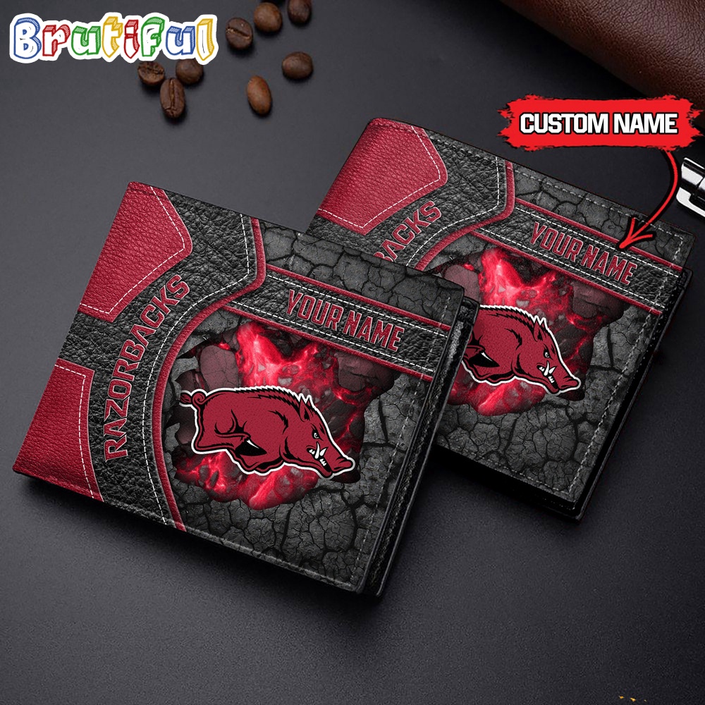 NCAA Arkansas Razorbacks Custom Name Mens Leather Wallet 1