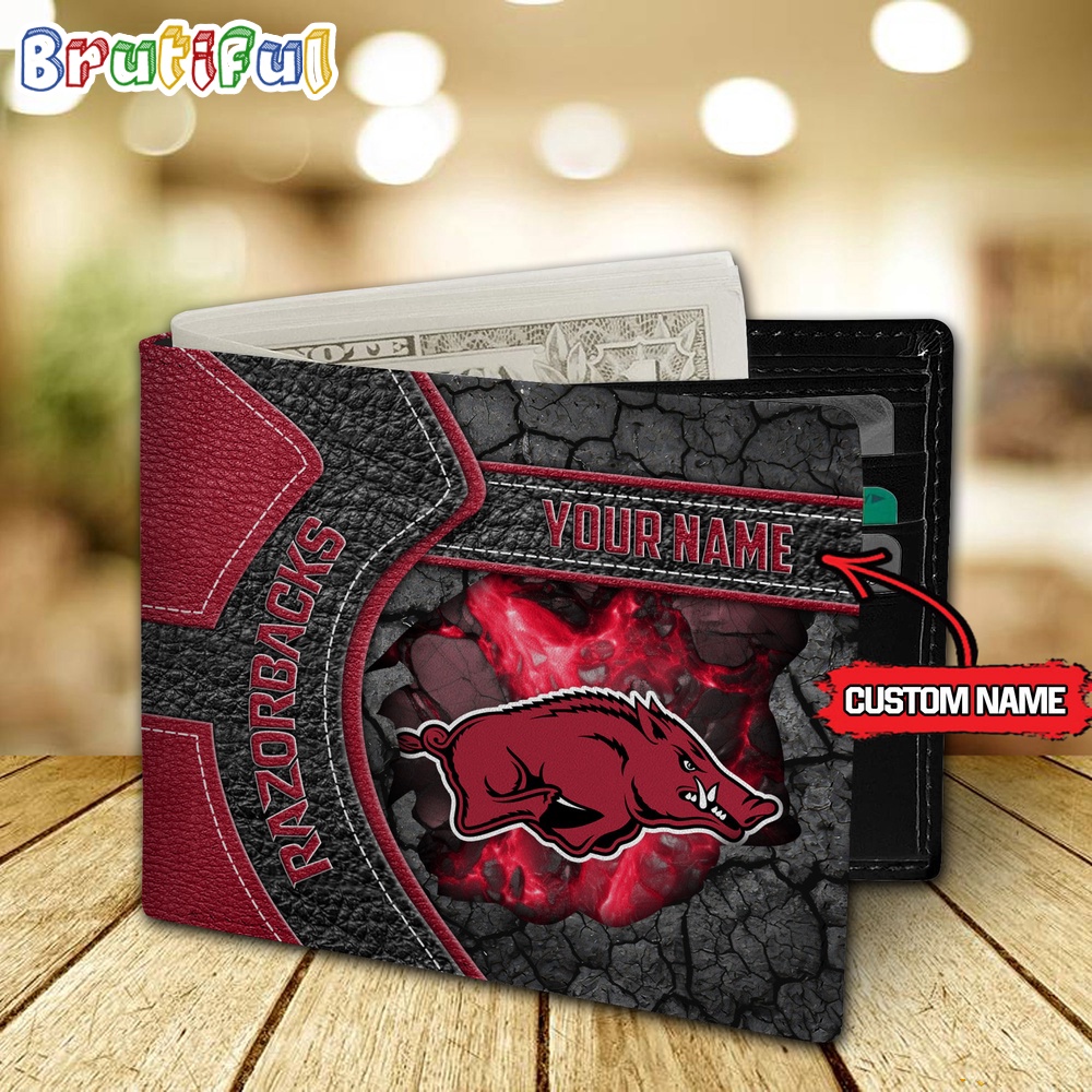 NCAA Arkansas Razorbacks Custom Name Mens Leather Wallet 2