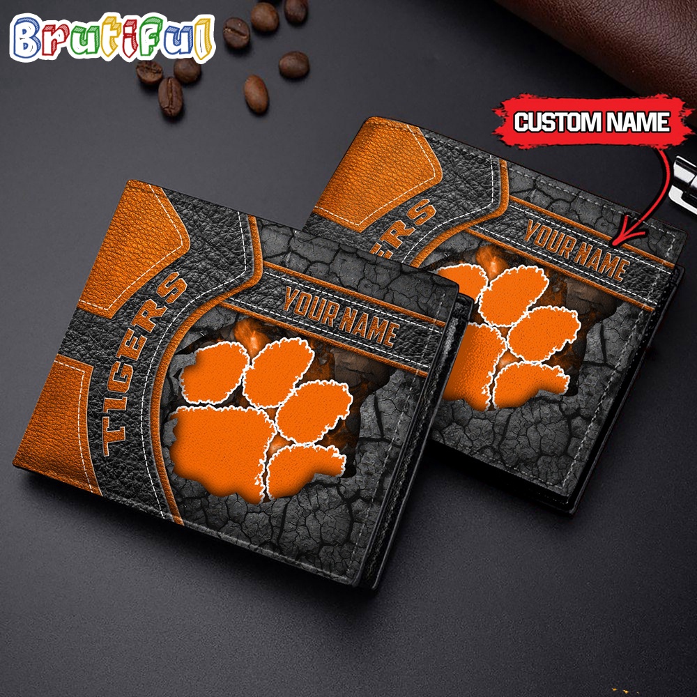 NCAA Clemson Tigers Custom Name Mens Leather Wallet 1