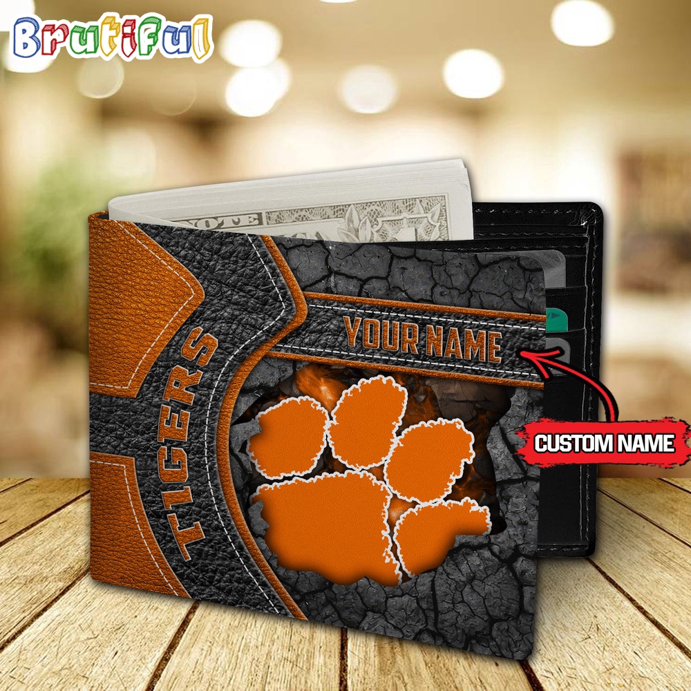 NCAA Clemson Tigers Custom Name Mens Leather Wallet 2