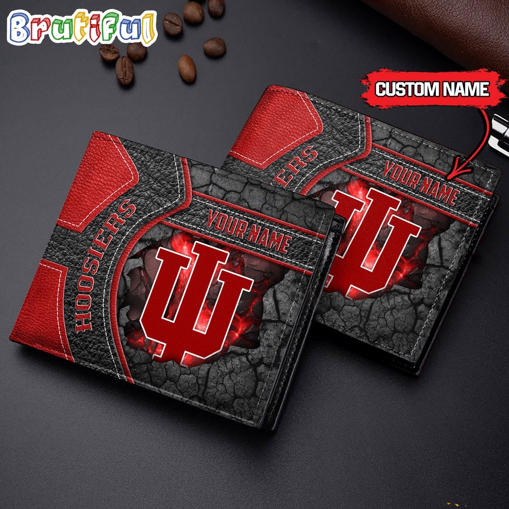 NCAA Indiana Hoosiers Custom Name Mens Leather Wallet 1