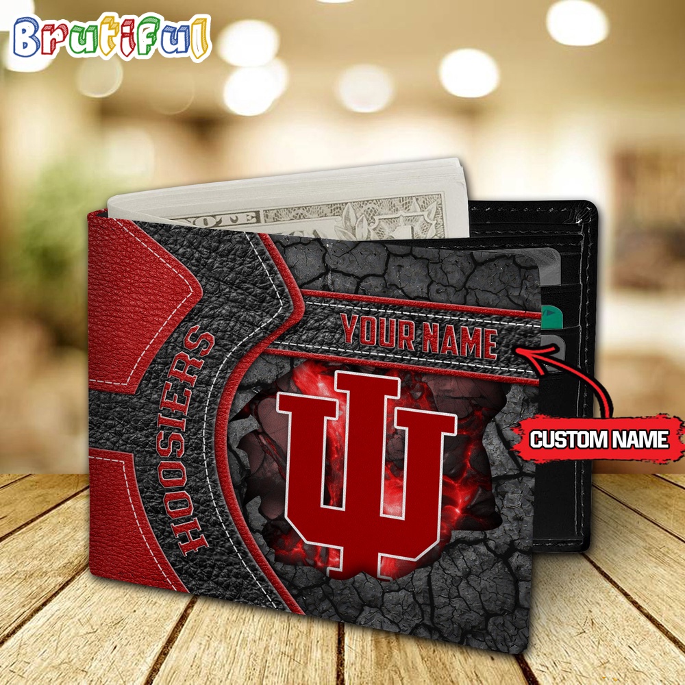 NCAA Indiana Hoosiers Custom Name Mens Leather Wallet 2