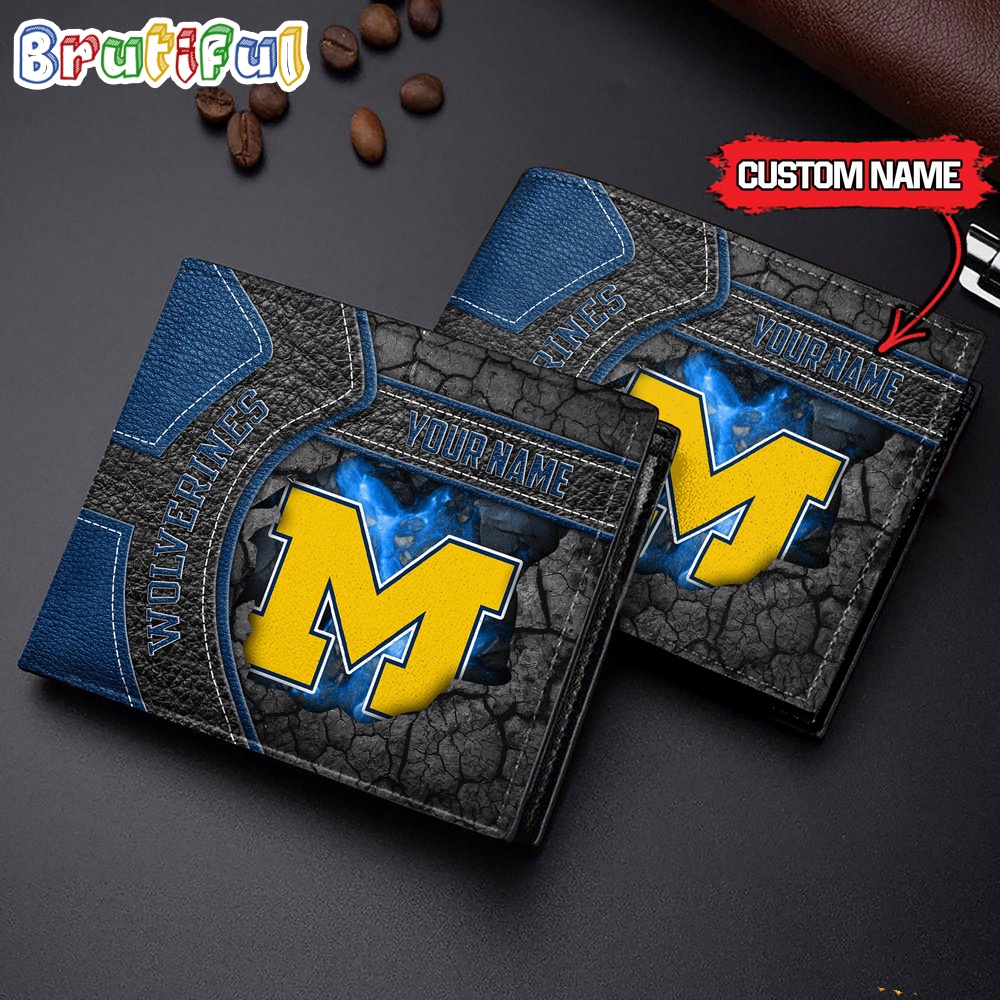 NCAA Michigan Wolverines Custom Name Mens Leather Wallet 1