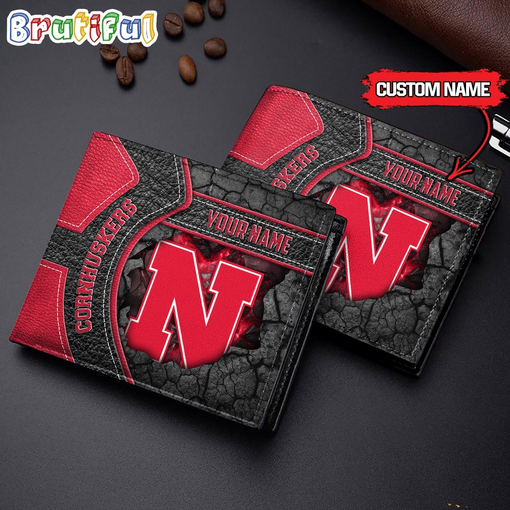 NCAA Nebraska Cornhuskers Custom Name Mens Leather Wallet 1