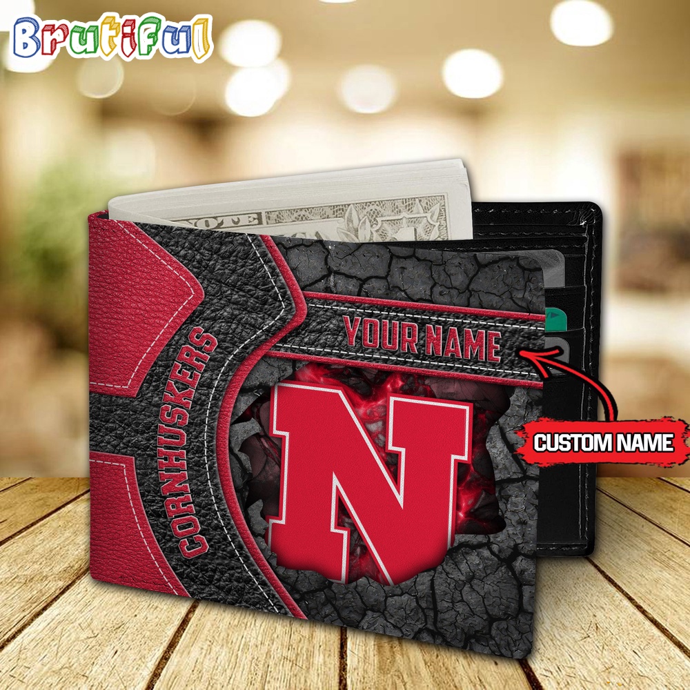 NCAA Nebraska Cornhuskers Custom Name Mens Leather Wallet 2