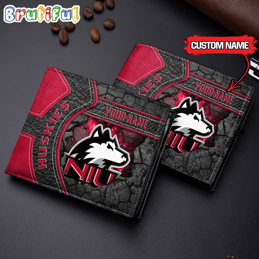 NCAA Northern Illinois Huskies Custom Name Mens Leather Wallet 1