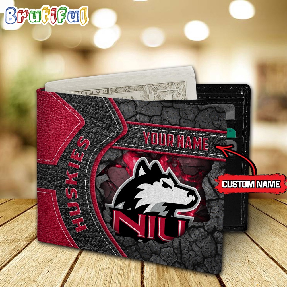 NCAA Northern Illinois Huskies Custom Name Mens Leather Wallet 2