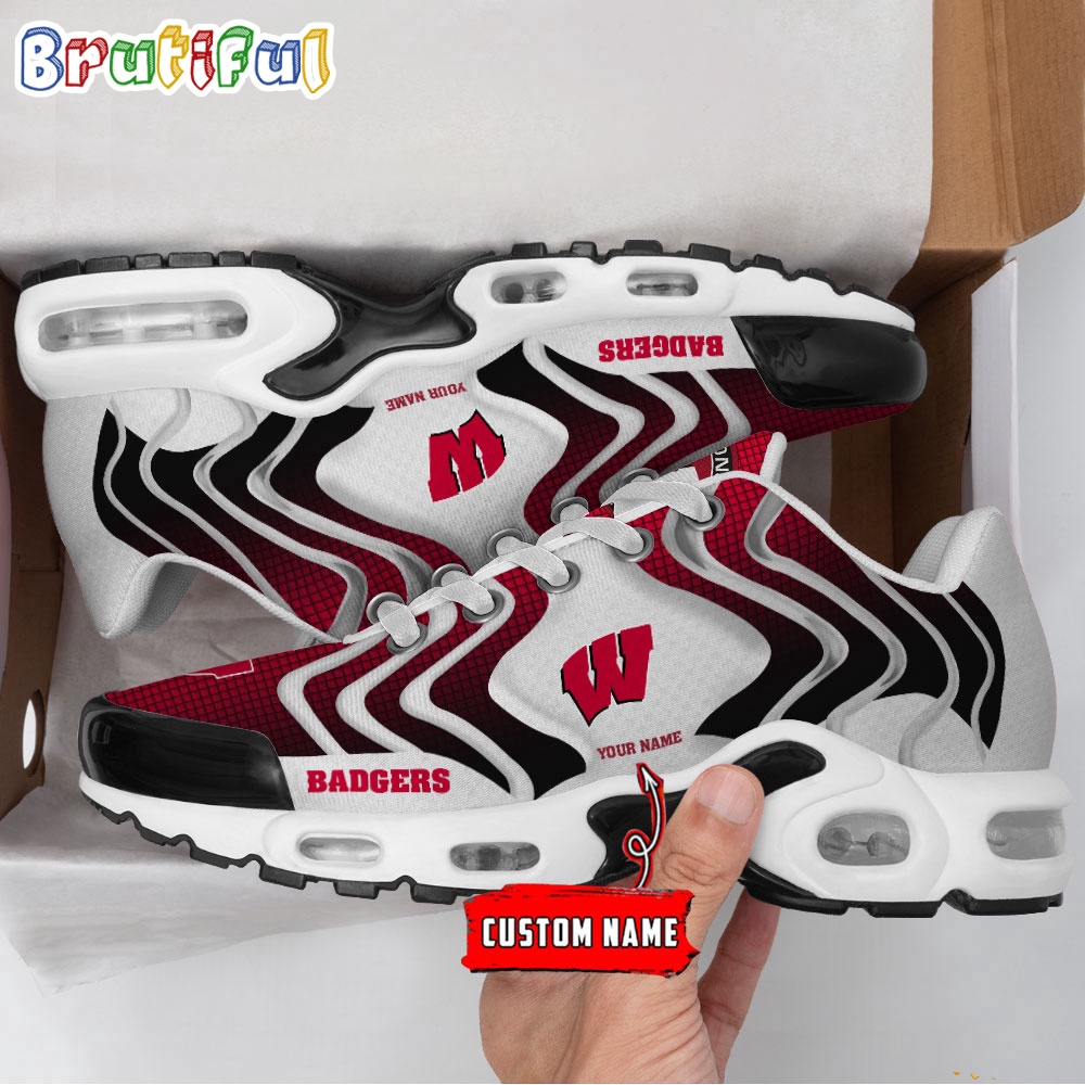 NCAA Wisconsin Badgers Logo Football Team Design Air Max Plus Shoes
