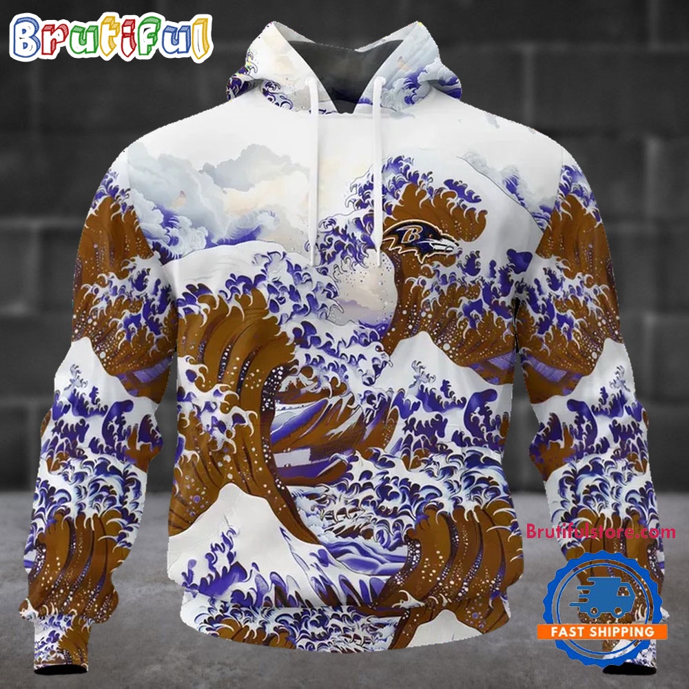 NFL Baltimore Ravens Football Great Wave All Over Print Hoodie 1