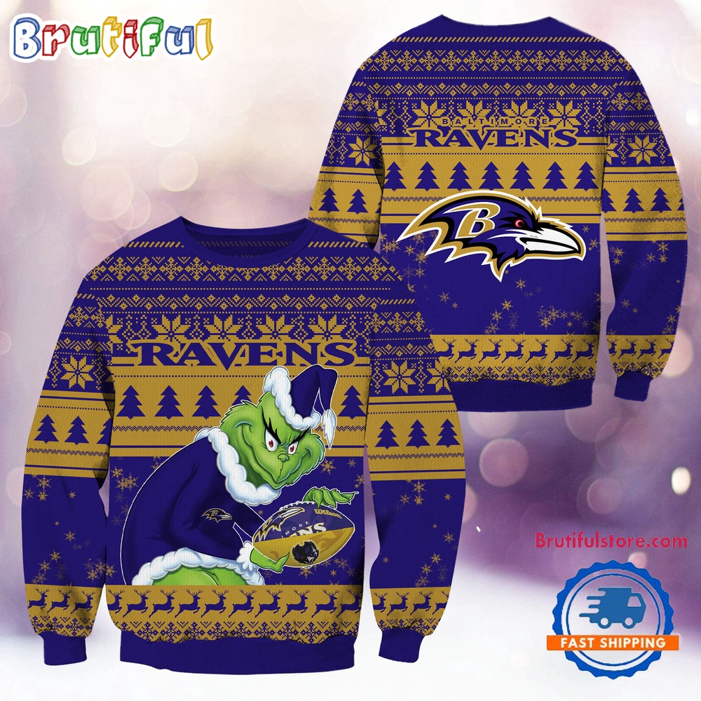 NFL Baltimore Ravens Football Grinch Christmas Ugly Sweater
