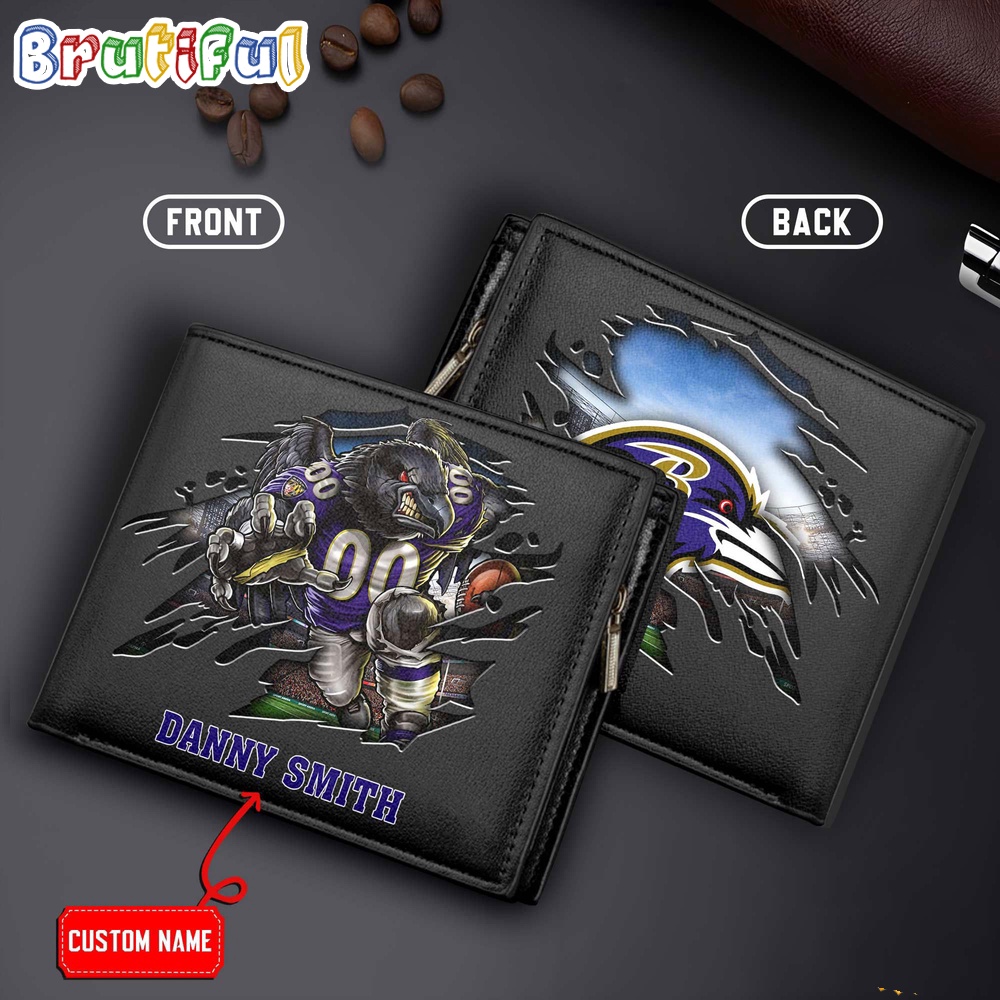 NFL Baltimore Ravens Mascot Football Mens Leather Wallet 1