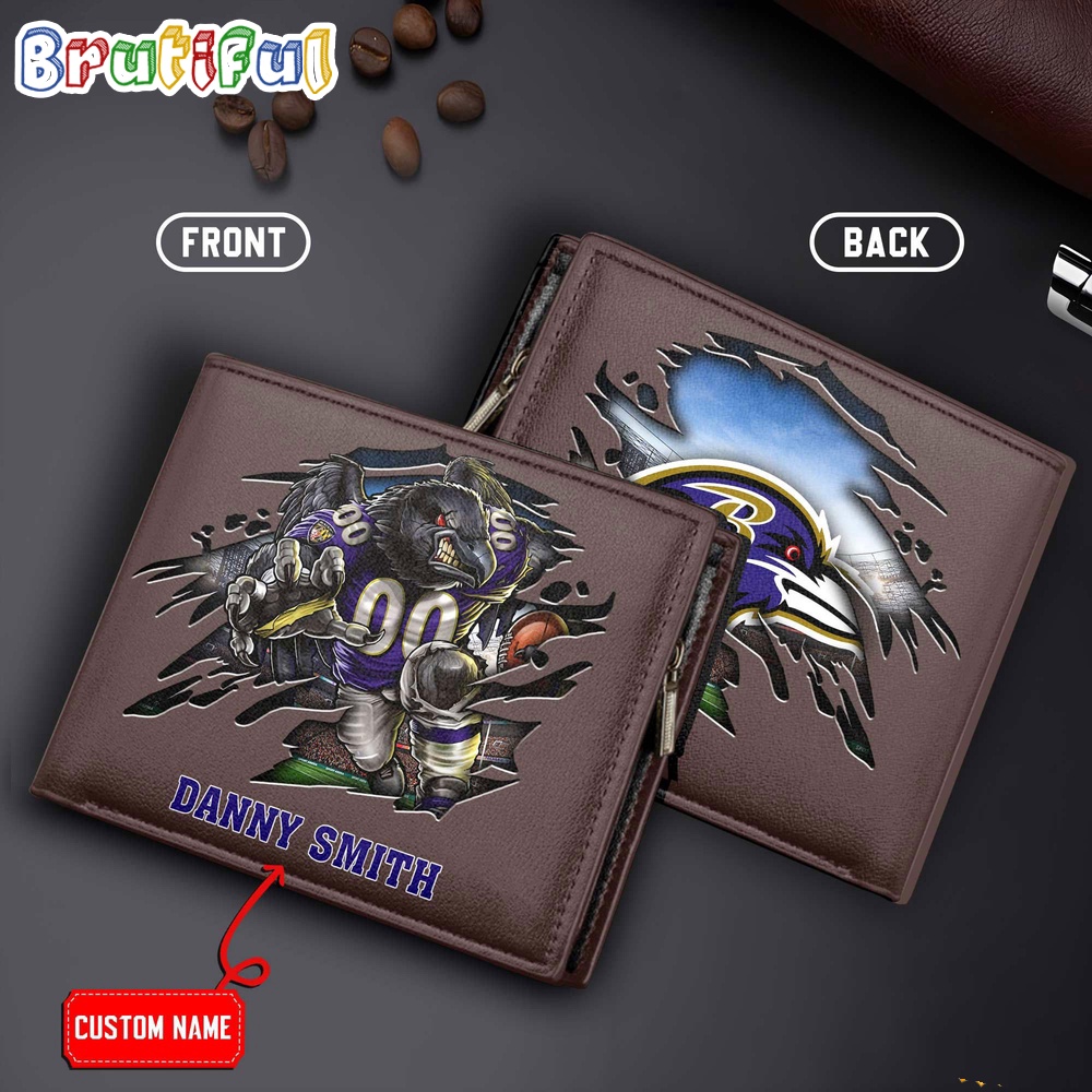 NFL Baltimore Ravens Mascot Football Mens Leather Wallet 2