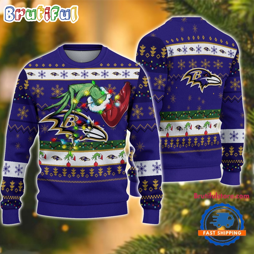 NFL Baltimore Ravens Special Grinchs Hand Football Christmas Ugly Sweater