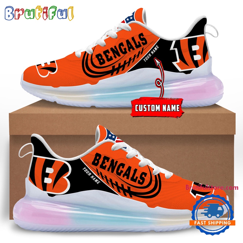 NFL Cincinnati Bengals Women's Rainbow Atmospheric Cushion Running Shoes, Football Women's Shoes