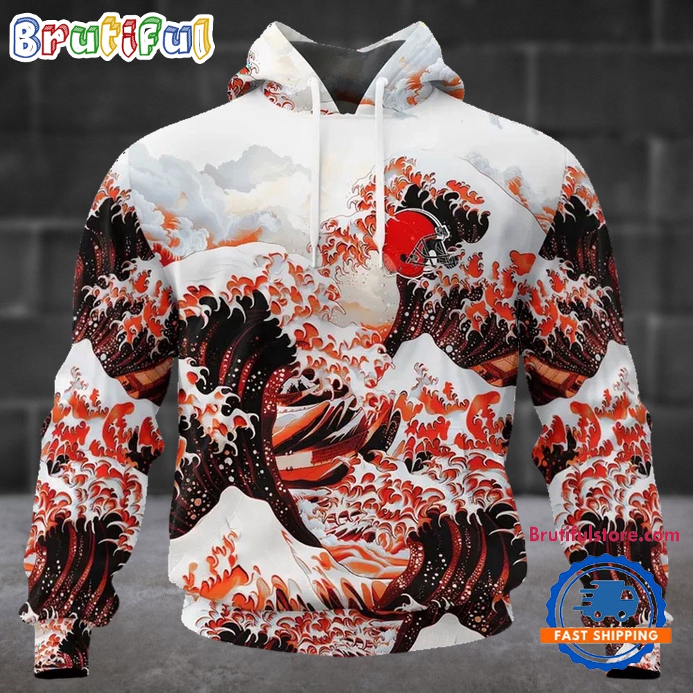 NFL Cleveland Browns Football Great Wave All Over Print Hoodie 1