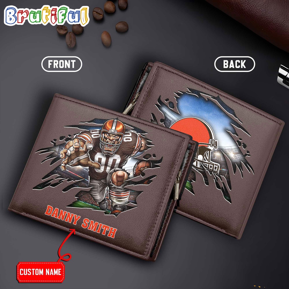 NFL Cleveland Browns Mascot Football Mens Leather Wallet 1
