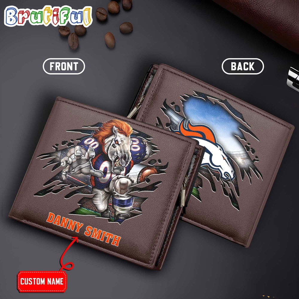 NFL Denver Broncos Mascot Football Mens Leather Wallet 1