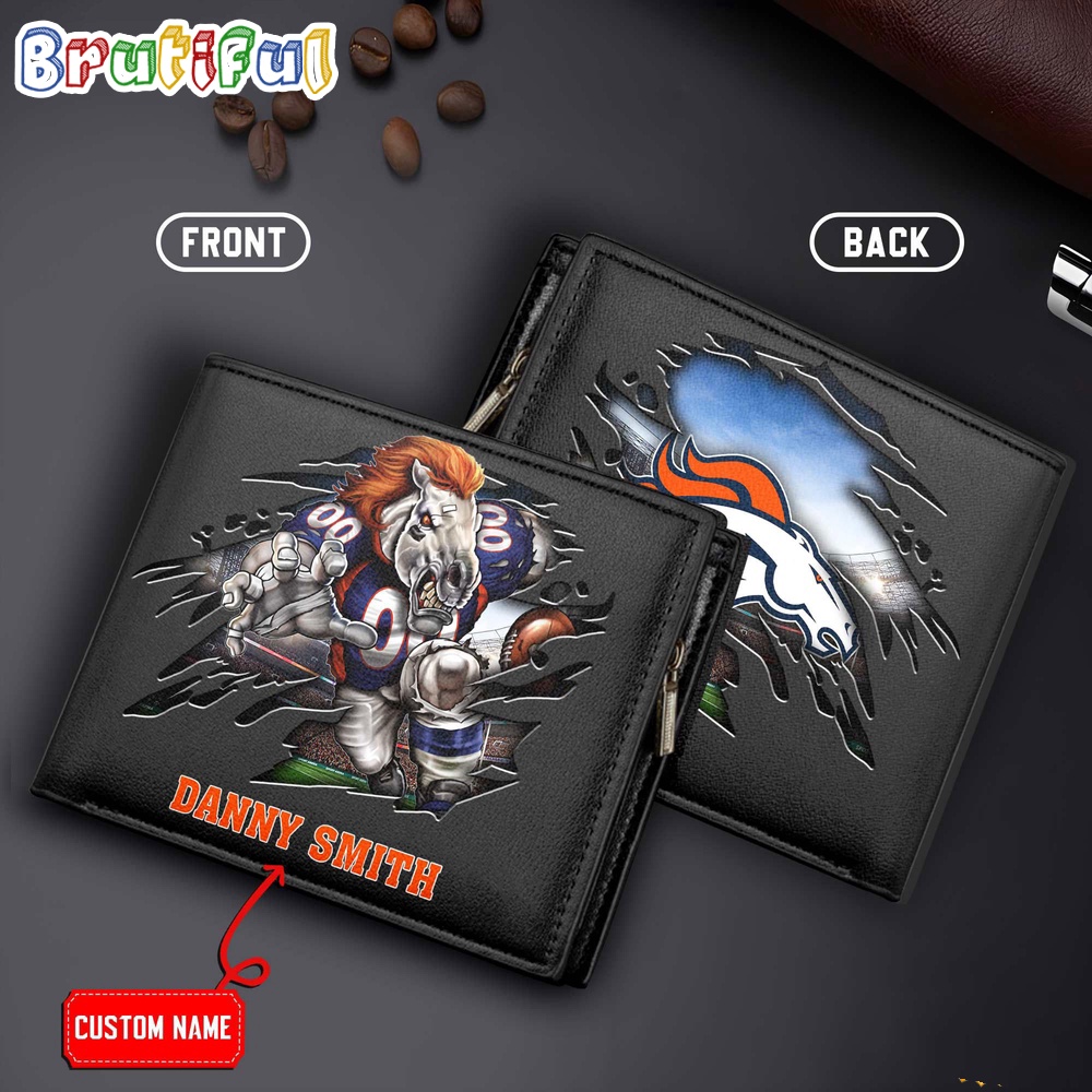 NFL Denver Broncos Mascot Football Mens Leather Wallet 2