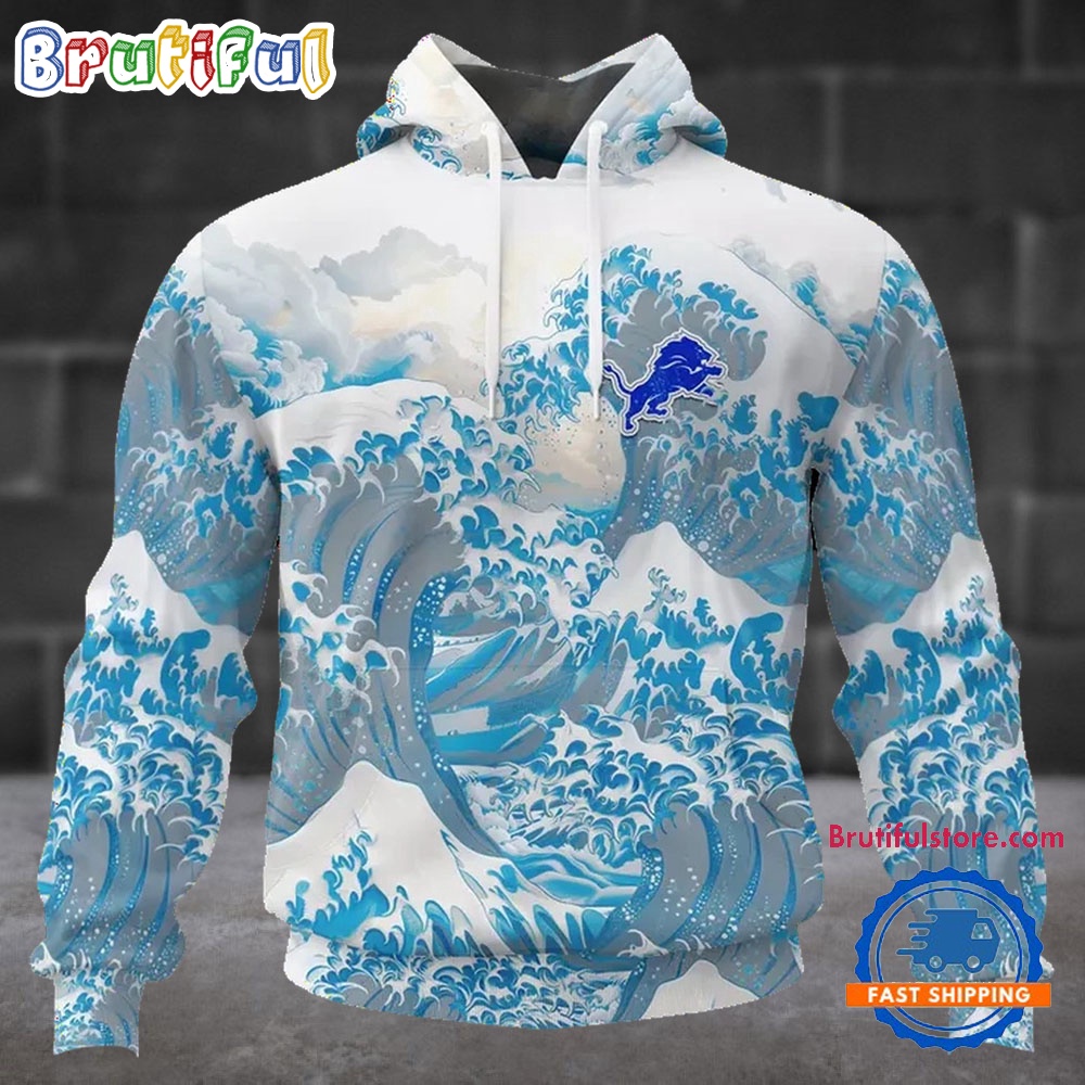 NFL Detroit Lions Football Great Wave All Over Print Hoodie 1