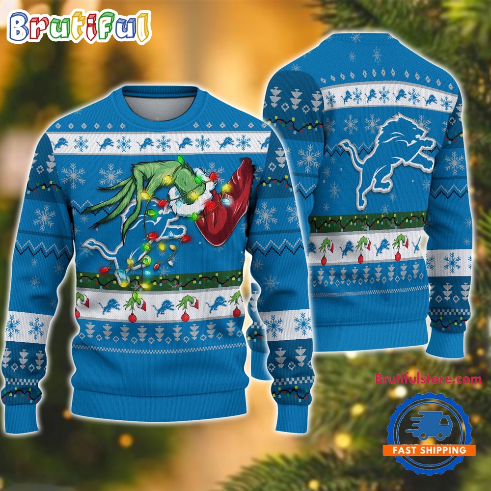 NFL Detroit Lions Special Grinchs Hand Football Christmas Ugly Sweater