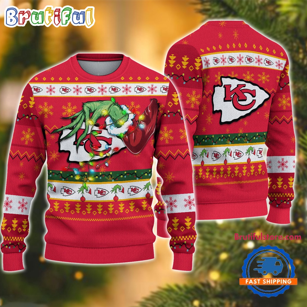 NFL Kansas City Chiefs Special Grinchs Hand Football Christmas Ugly Sweater