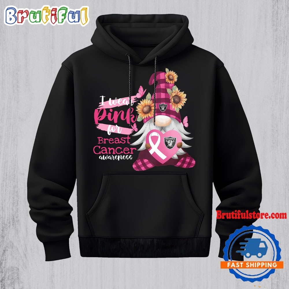NFL Las Vegas Raiders Special Gnomes Flower In October I Wear Pink For Breast Cancer Awareness Hoodie