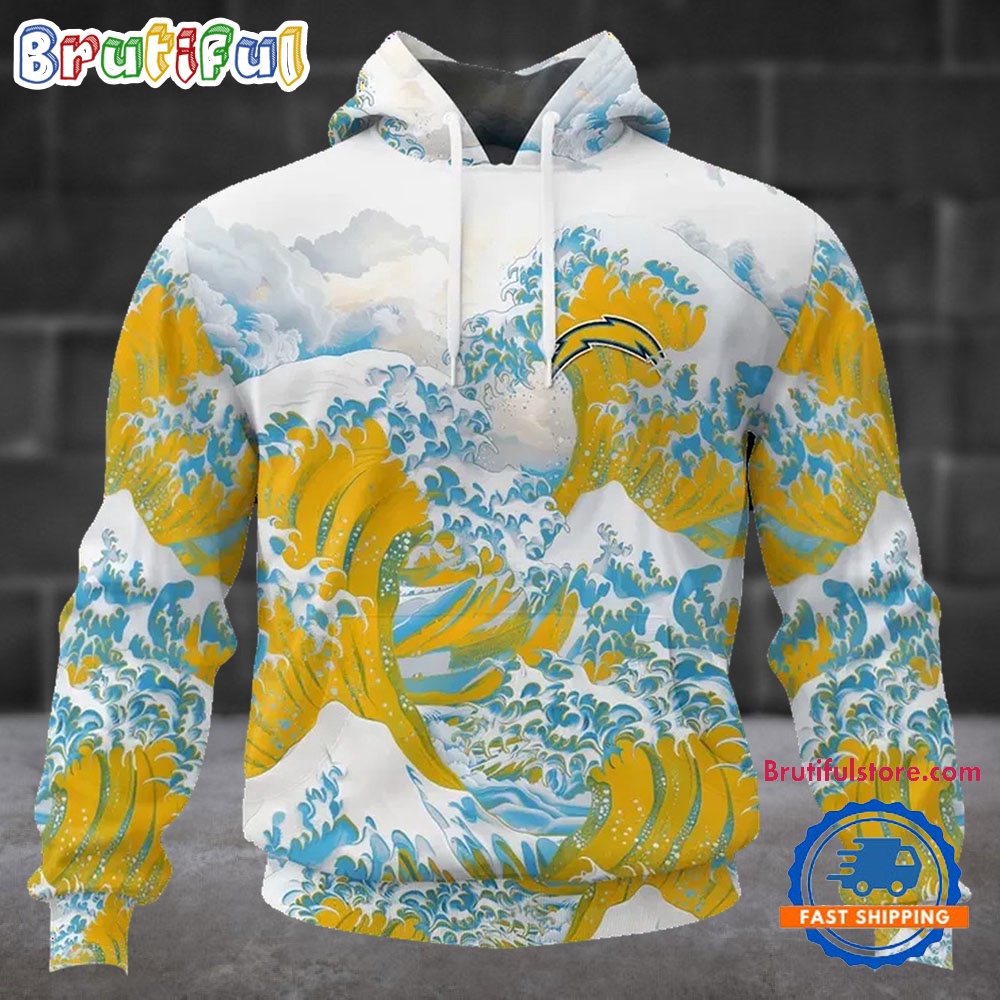 NFL Los Angeles Chargers Football Great Wave All Over Print Hoodie 1