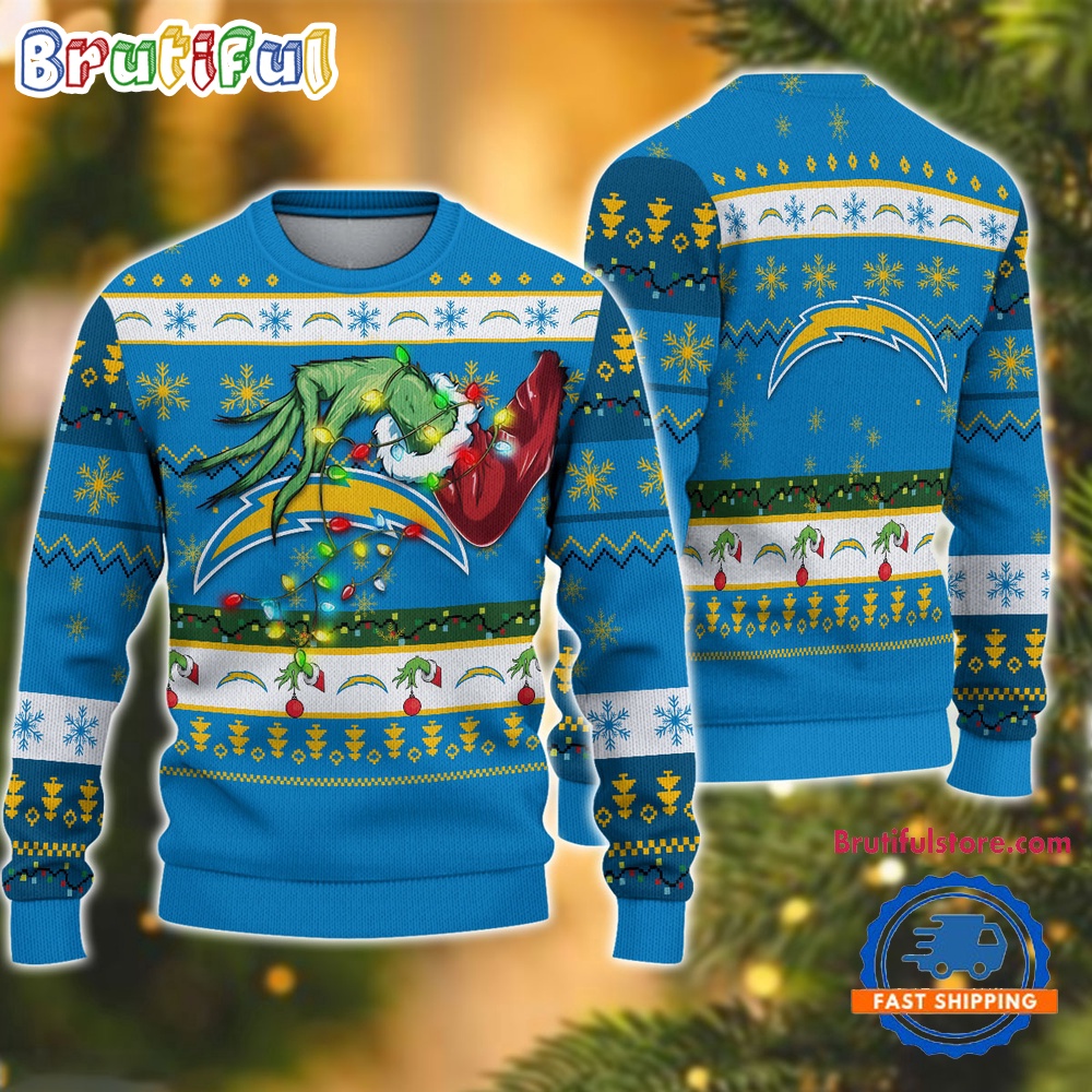 NFL Los Angeles Chargers Special Grinchs Hand Football Christmas Ugly Sweater