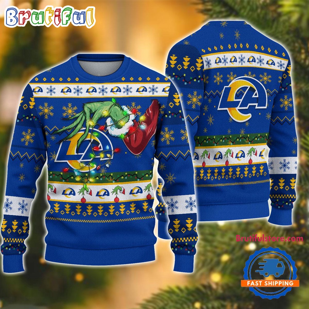 NFL Los Angeles Rams Special Grinchs Hand Football Christmas Ugly Sweater