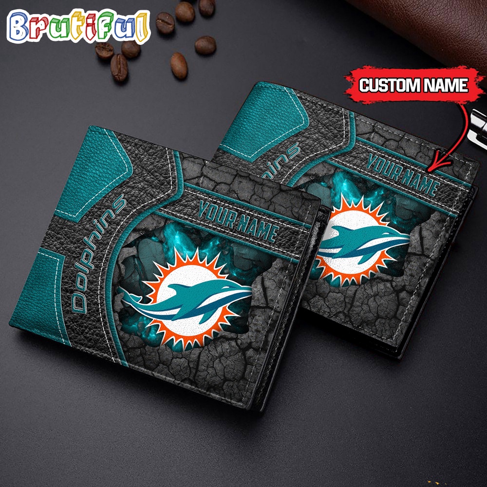 NFL Miami Dolphins Football Custom Name Mens Leather Wallet 1