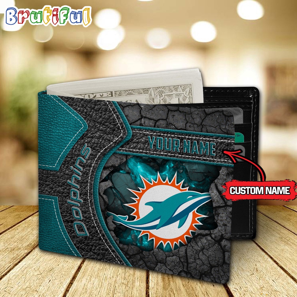NFL Miami Dolphins Football Custom Name Mens Leather Wallet 2