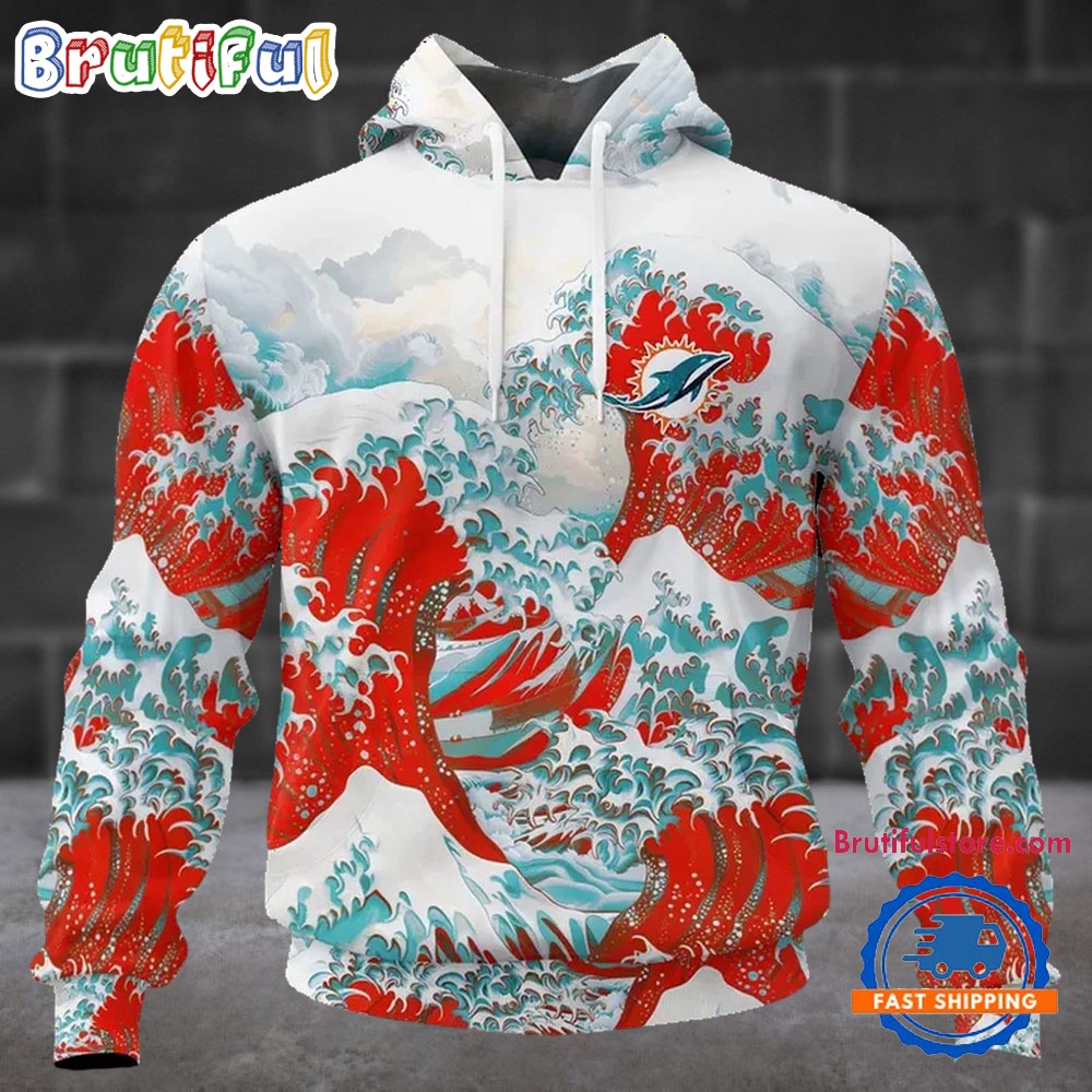 NFL Miami Dolphins Football Great Wave All Over Print Hoodie 1