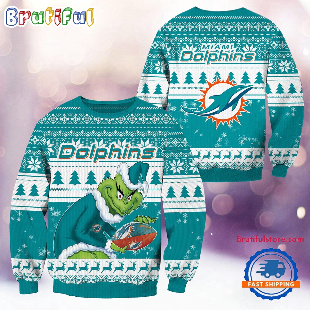 NFL Miami Dolphins Football Grinch Christmas Ugly Sweater