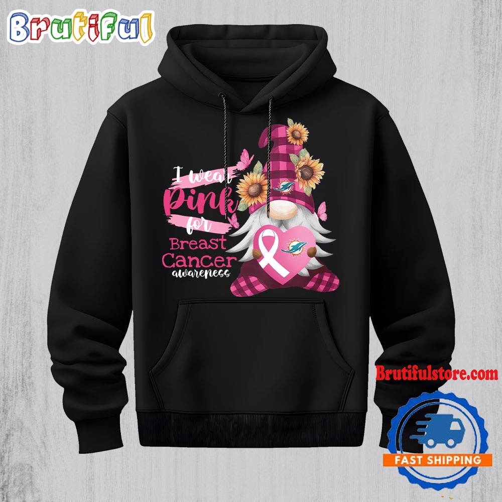 NFL Miami Dolphins Special Gnomes Flower In October I Wear Pink For Breast Cancer Awareness Hoodie