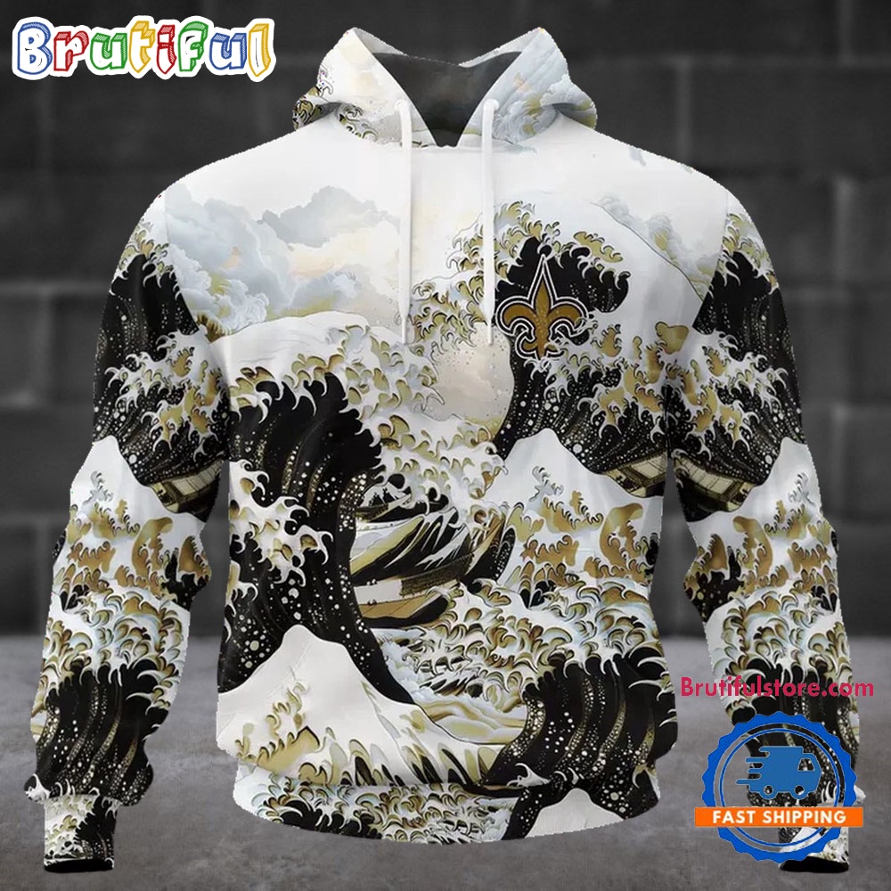 NFL New Orleans Saints Football Great Wave All Over Print Hoodie 1