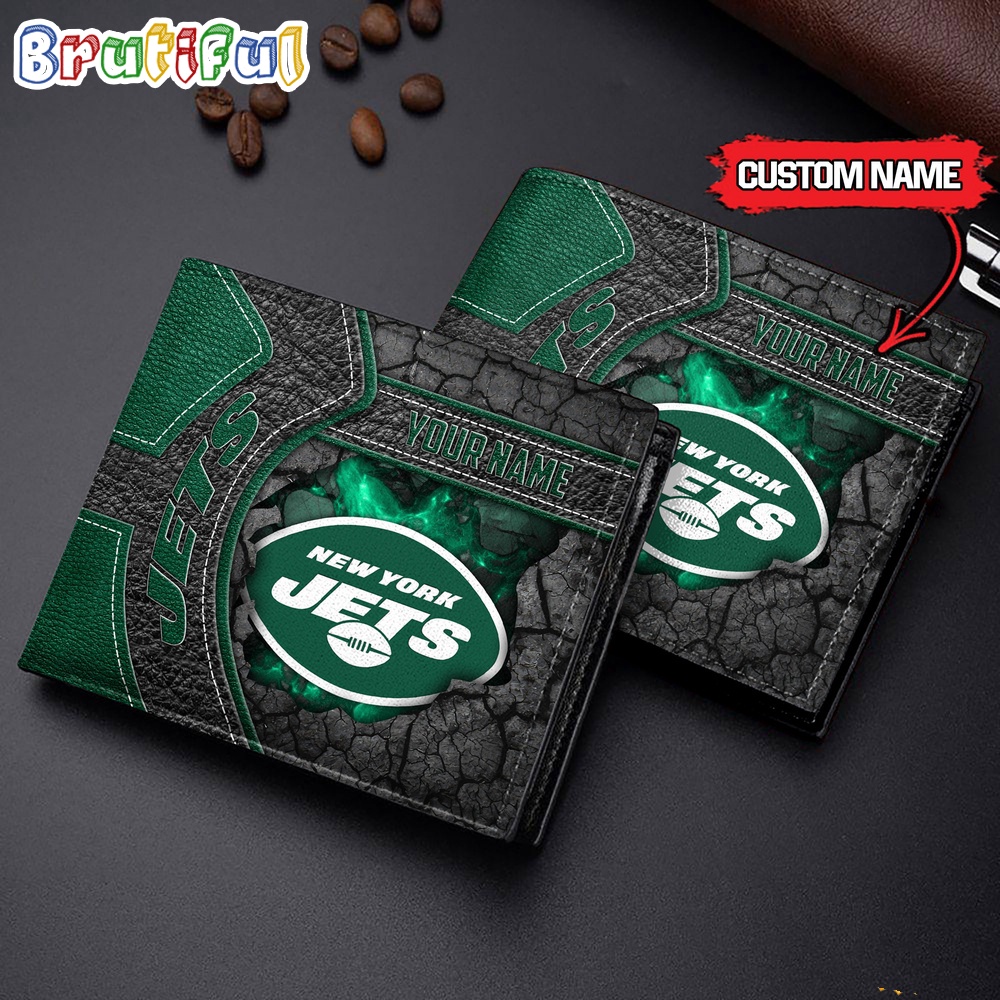 NFL New York Jets Football Custom Name Mens Leather Wallet 1