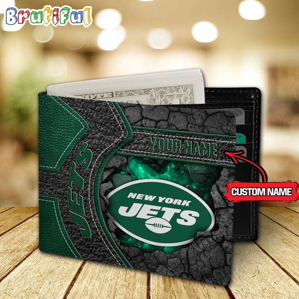 NFL New York Jets Football Custom Name Mens Leather Wallet 2