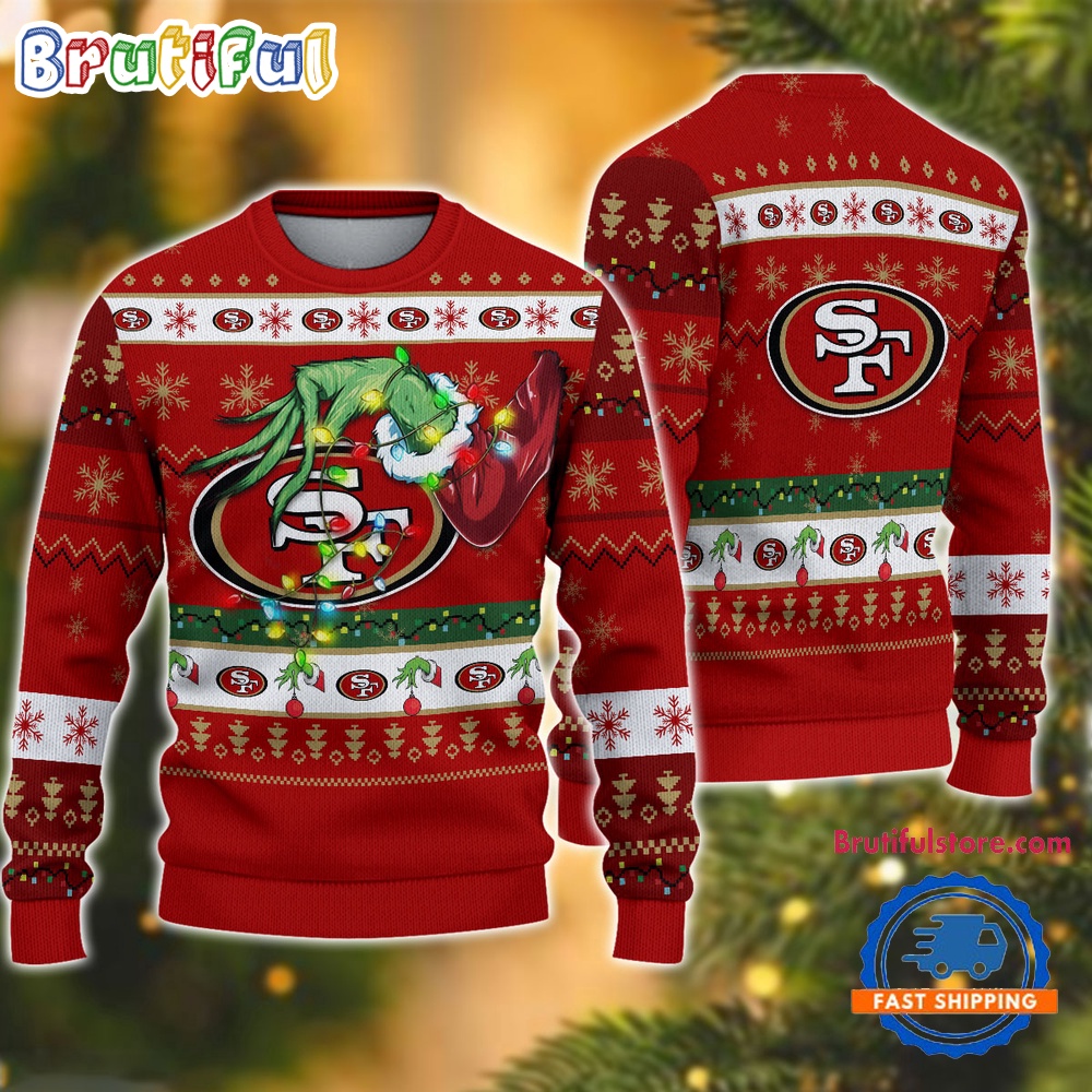 NFL San Francisco 49ers Special Grinchs Hand Football Christmas Ugly Sweater