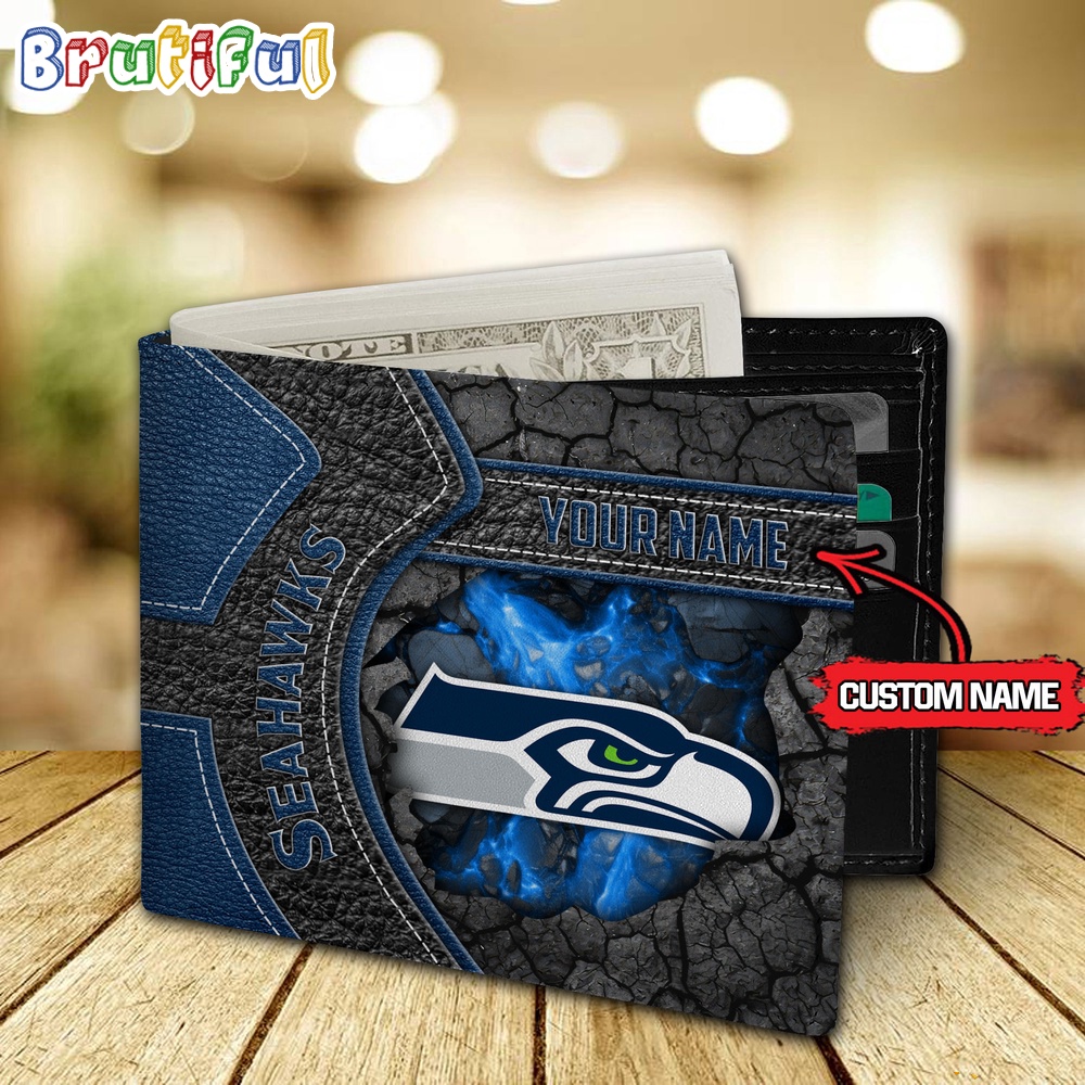 NFL Seattle seahawks Football Custom Name Mens Leather Wallet 2