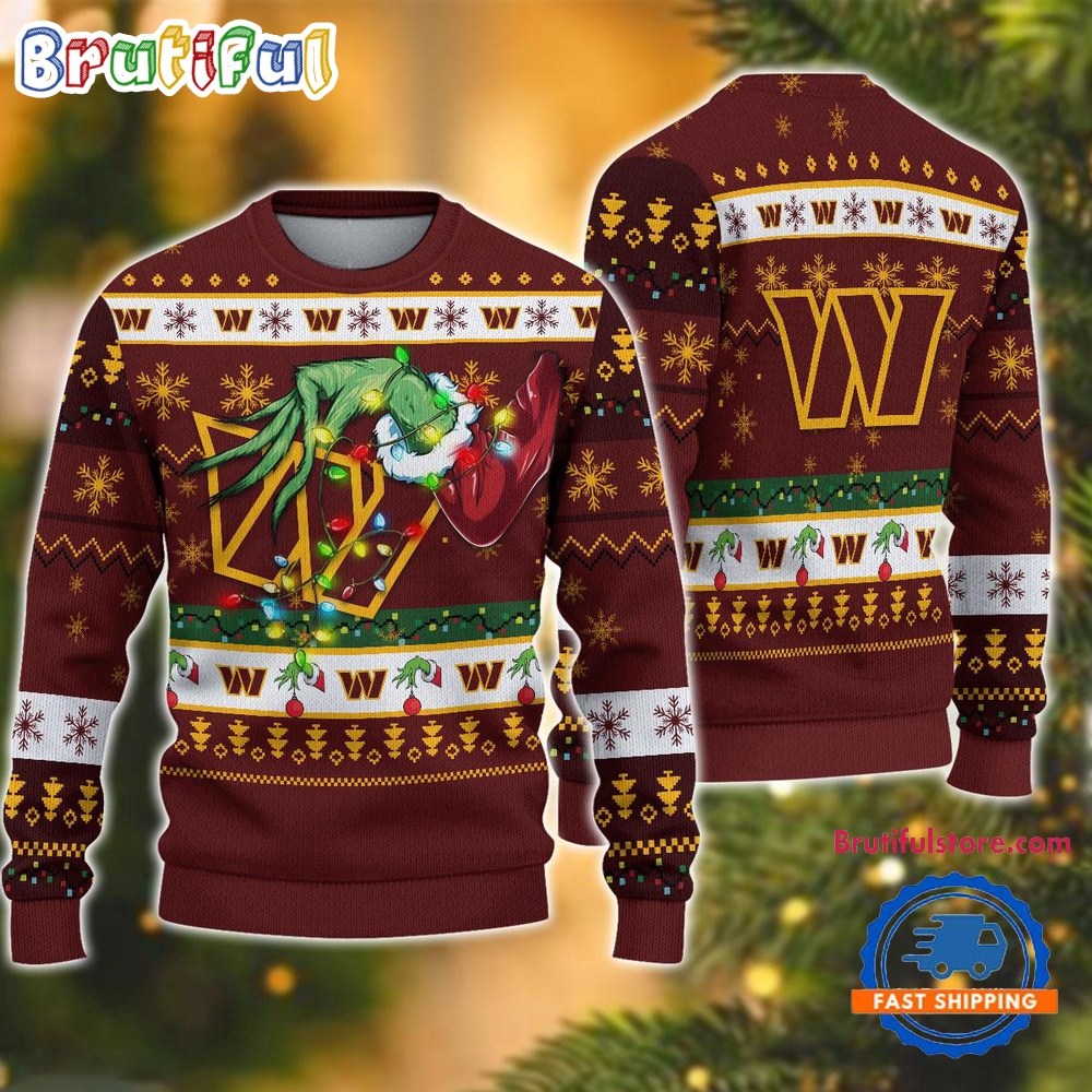 NFL Washington Commanders Special Grinchs Hand Football Christmas Ugly Sweater