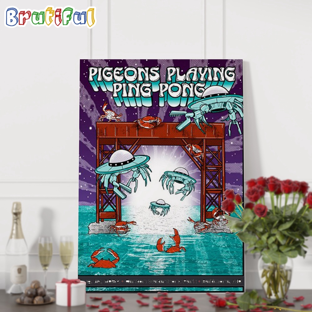 Pigeons Playing Ping Pong August 1 2024 Canton Waterfront Park Baltimore MD Wall Art Poster Canvas