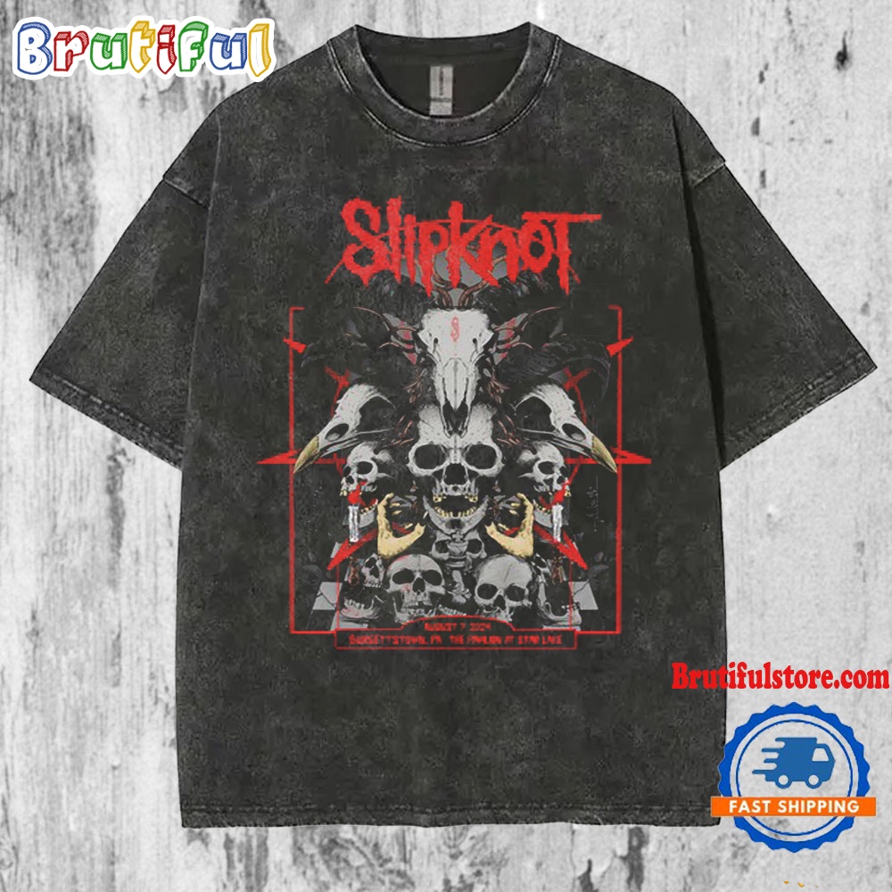 Slipknot August 7 2024 Tour Live At The Pavilion Star Lake Burgettstown PA Mineral Wash T Shirt