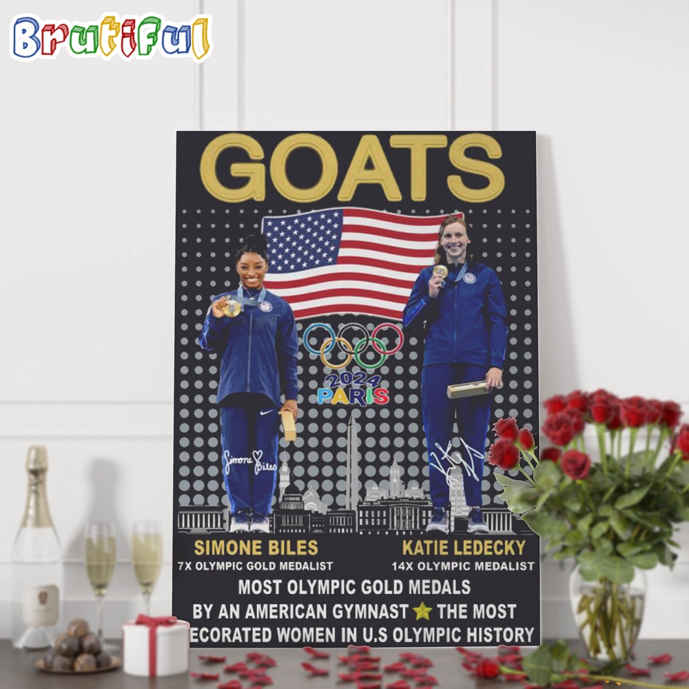 USA Simone Biles And Katie Ledcky Gymnastics Paris 2024 Wall Art Poster Canvas