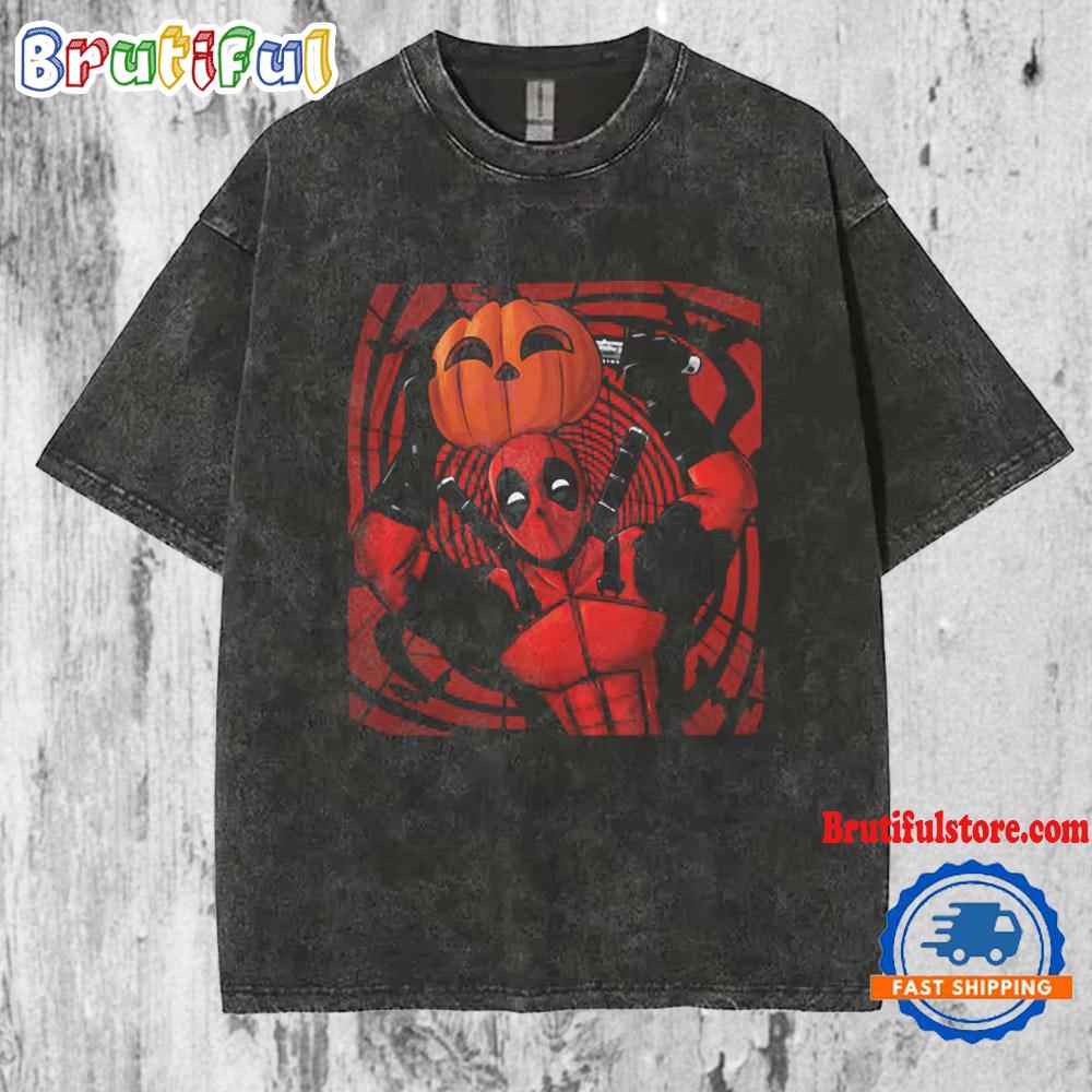 Deadpool Pumpkin Horror Halloween Mineral Wash T Shirt
