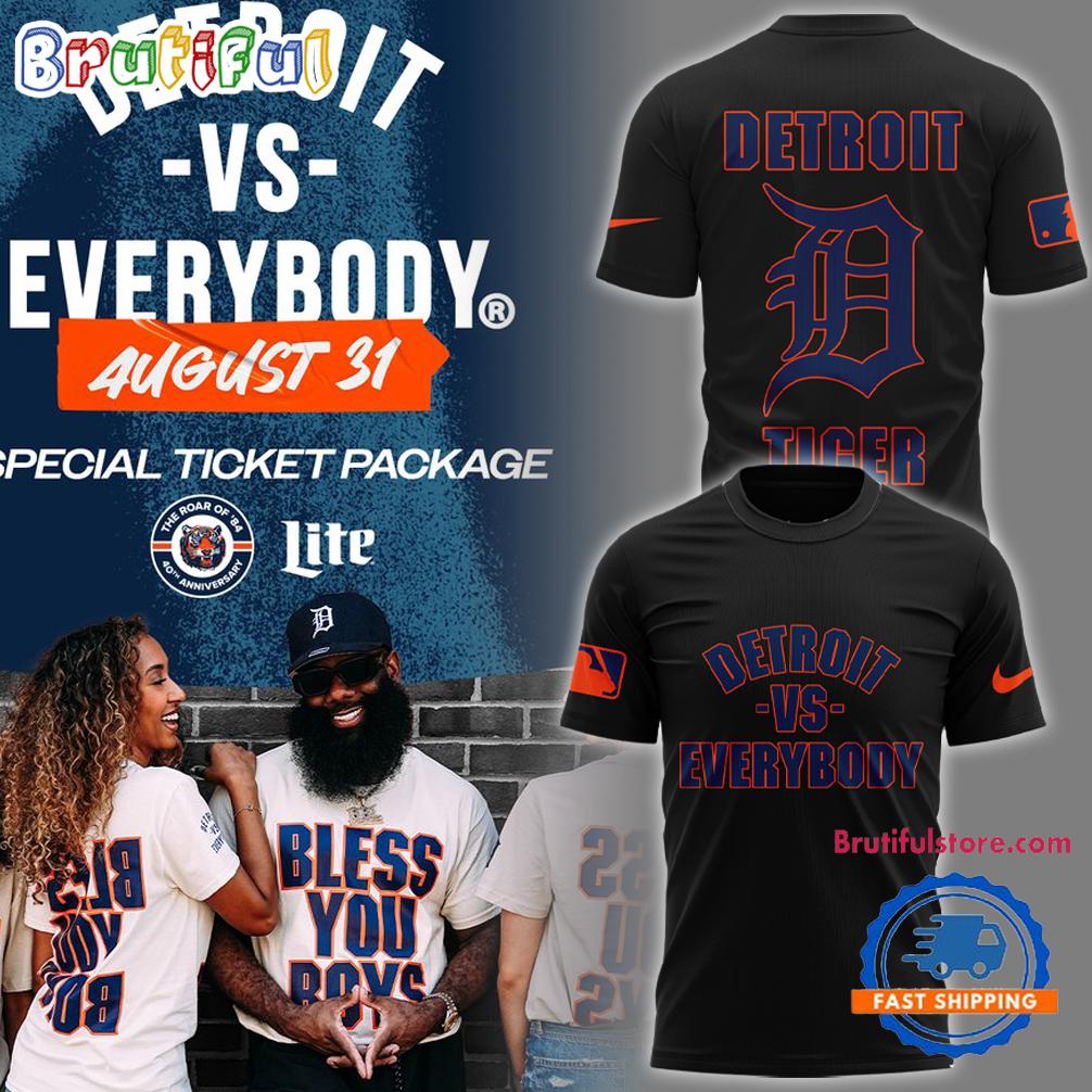Detroit Tigers MLB 2024 Detroit vs Everybody Black T Shirt