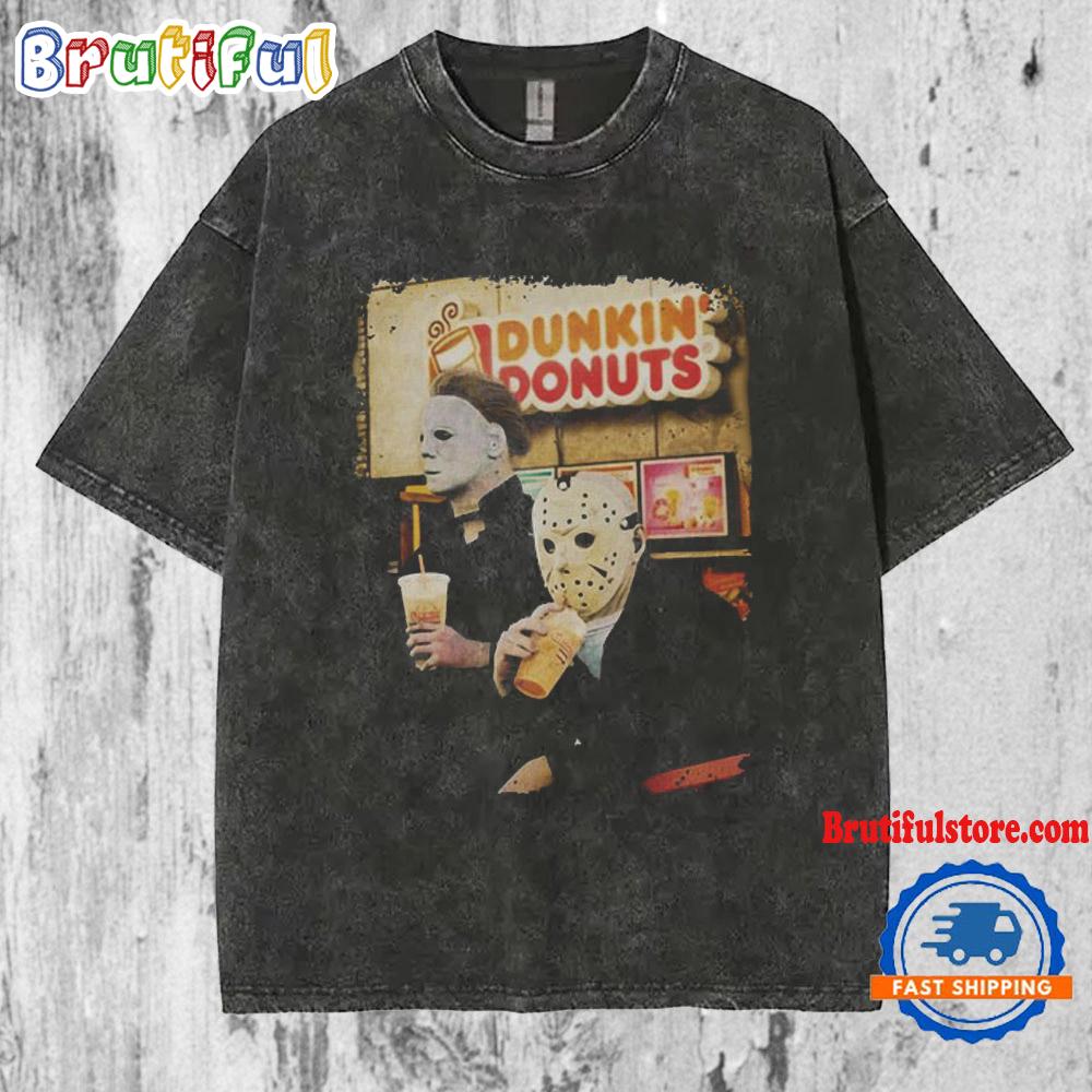 Dunkin' Donuts Michael Myers Jason Voorhees Horror Movies Halloween Mineral Wash T Shirt