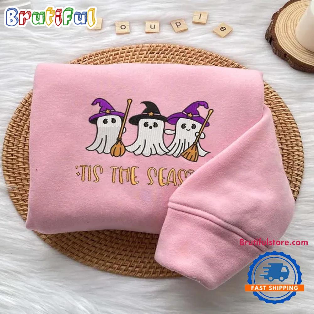 Halloween Ghost Witches Tis The Season Embroidered Sweatshirts