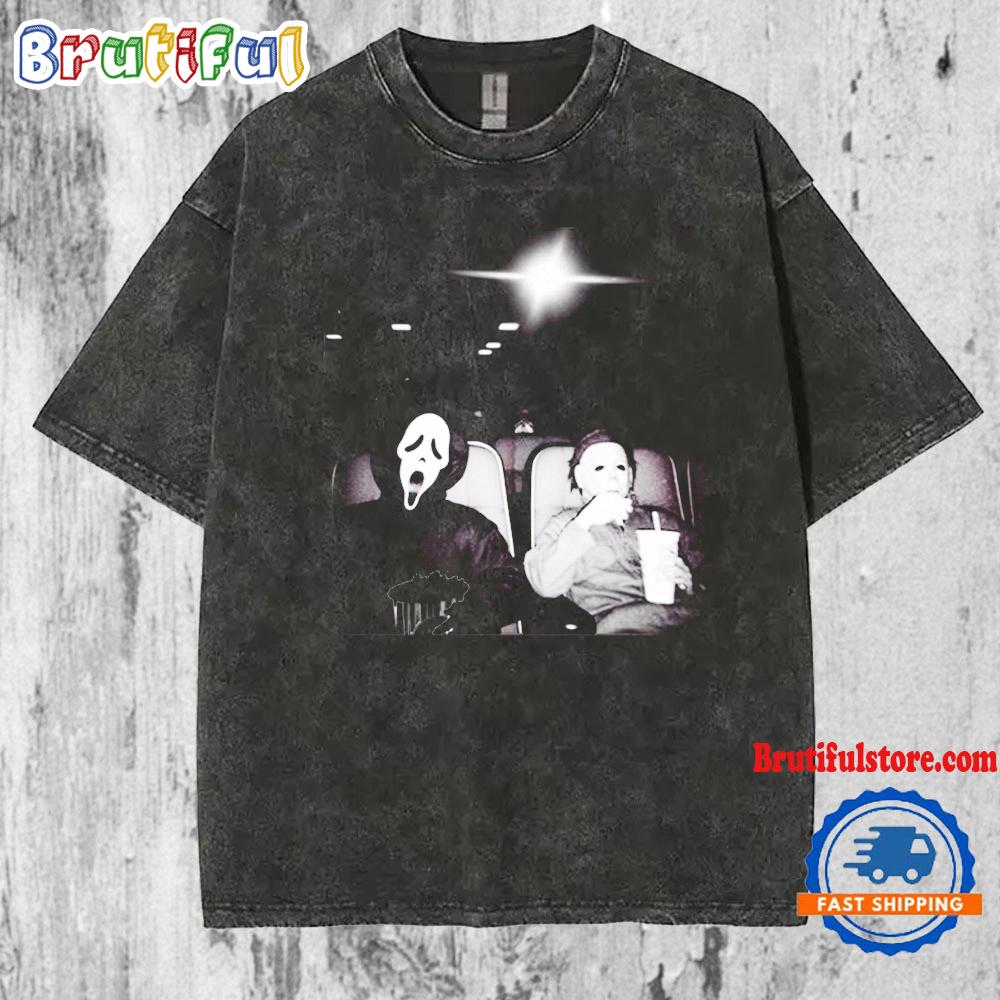 Michael Myers And Ghostface Horror Movies Halloween Mineral Wash T Shirt